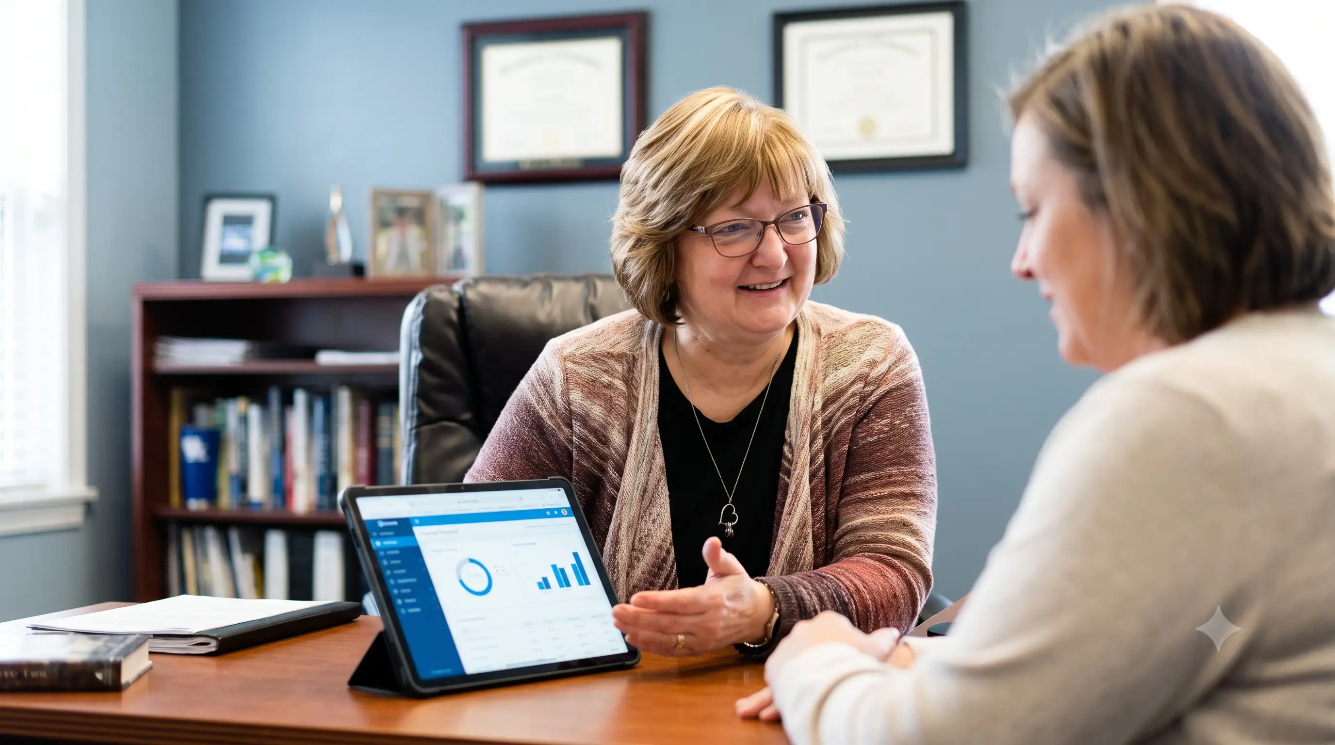 Penny Wasem meeting with a client